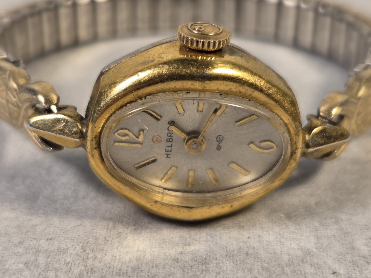 Helbros Vintage Women's Watch Art Deco Cats Eye Stretch Band Helbros Vintage Women's Watch Art Deco Cats Eye Stretch Band