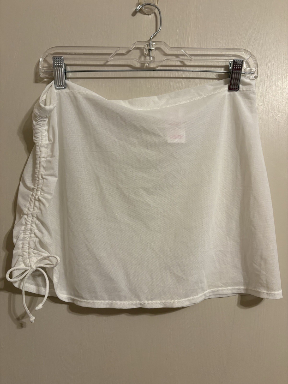 Mini Skirt White with Stretch Size XL No Boundaries Knit Ruched Drawstring-image