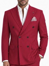 Exclusive Mens Double Breasted Double Breasted Pinstripe Suit Red White Slim Fit