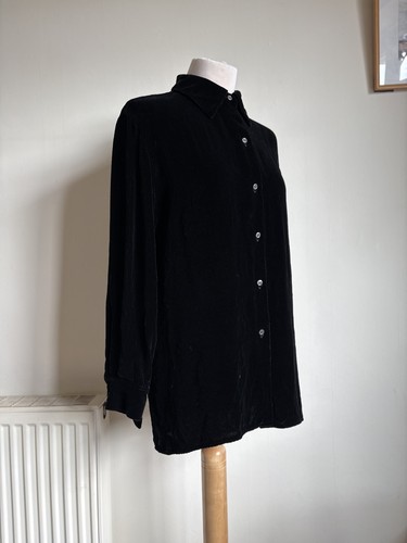 J. CREW schwarzes Seiden/Rayon Samt Hemd. S Truhe. Klassiker mit Knopfleiste