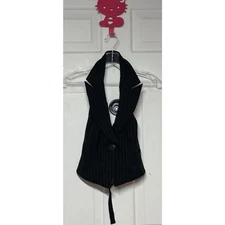 Y2K Rampage Pinstripe Halter Vest Top M Fairy Grunge Goth Emo Punk Crop Backless