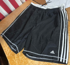 vtg Y2K adidas Essentials Black White 3-stripe Nylon Shorts Mens XL Glanz Soccer