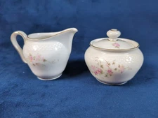 Petite Cream and Sugar Bowl w/ Lid Rosenthal Thomas 3385 Gold Trim Floral