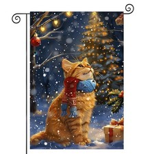 Christmas Cat Garden Flag 12X18 Double Sided Vertical - Outdoor Decorative Ora