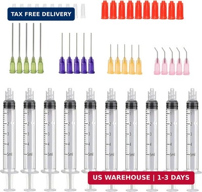 50 Pcs - 5ml Syringes with 14ga, 20ga,21ga, 23ga Blunt Tip Needles With Syringe 