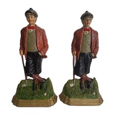 Vtg Golfer Cast Iron Metal Door Stop Large 14" Man Golfing Golf Statue Figure