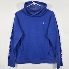 Under Armour Cowl Neck Sweatshirt Womens Medium Blue Fleece Mesh Sleeve Spellout