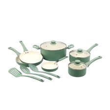 Mainstays Ceramic Aluminum, 12 Piece, Pots and Pans Cookware Set Green Nonstick