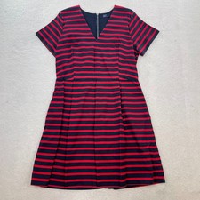 Gap Dress Women's Navy Blue Red Strip Fit and Flare V-Neck Dress Size 14