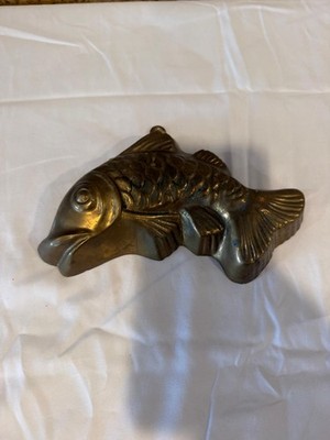 Vintage Solid Brass Fish Mold Wall Hanging Kitchen Decorative Decor Figure 9''