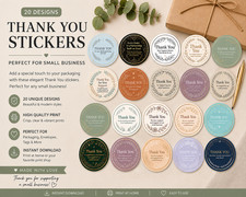 20 Bundle of Digital PDF Thank you stickers with Download and Printable