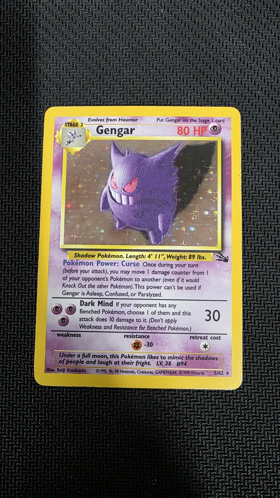 Pokémon Vintage Holo Gengar 5/62 Fossil WoTC 1999