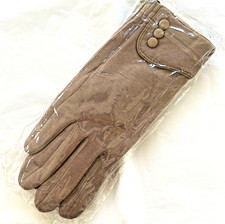 Elegant touch screen gloves for women, taupe color, buttons, soft, thin, new