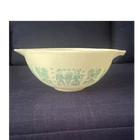 Pyrex 444 Amish Butterprint Mixing Bowl White Turquoise Glass with Handles