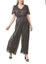 NWT MSK Multi- Toned Metallic Chiffon Smocked Waist Women Jumpsuit Wide Leg