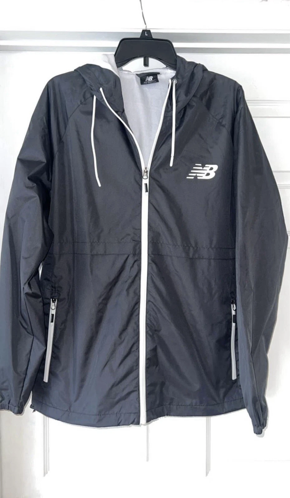 New Balance Mens Full Zip Lightweight Windbreaker Hooded Jacket Gray XL