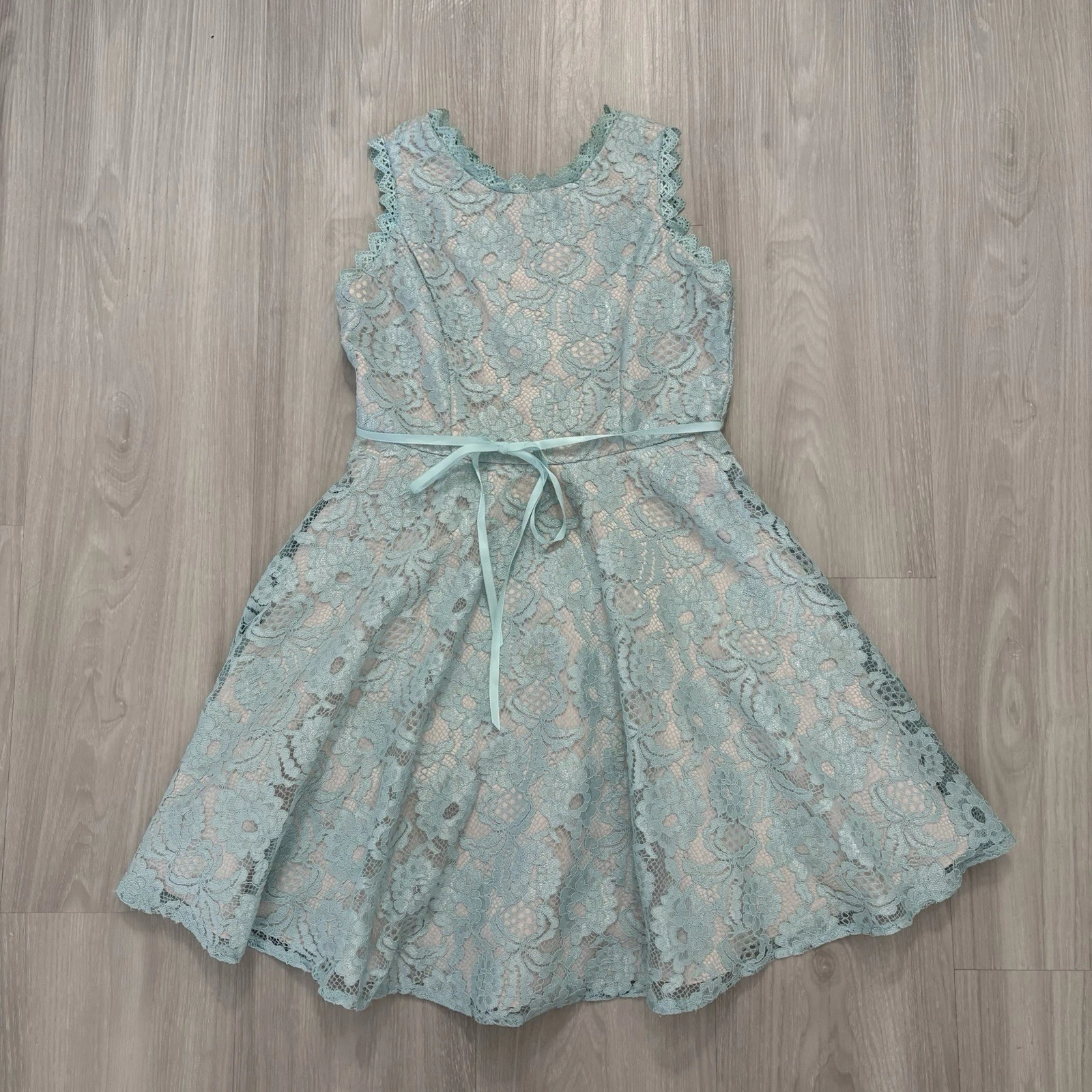 Rare Editions Girls Dress Mint Green Floral Lace Sleeveless Party Size 14.5