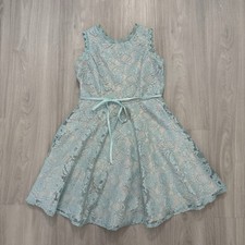 Rare Editions Girls Dress Mint Green Floral Lace Sleeveless Party Size 14.5