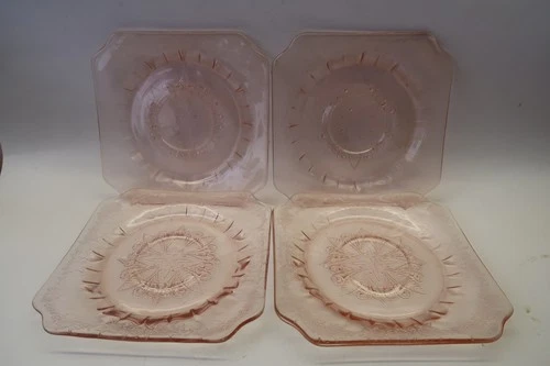Vintage Jeanette Glass Adam Pink Depression 4 Ring Saucer Plates 6"