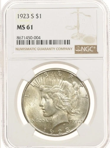 1923-S $1 NGC MS61 Silver Peace Dollar San Francisco