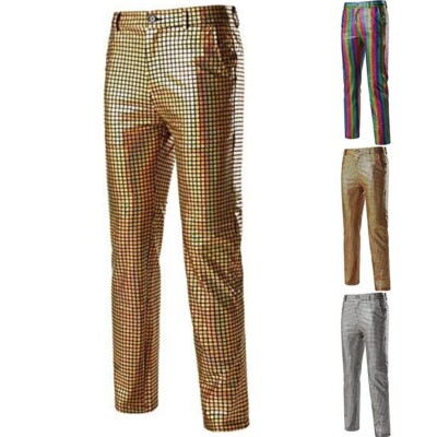 Luxurious Sequin Glitter Plaid Men's Nightclub Party Dancer Pants DJ Stage
