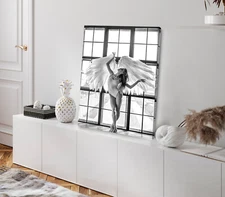 Angel Girl near Window B&W View Stretched Canvas 40x50cm Print