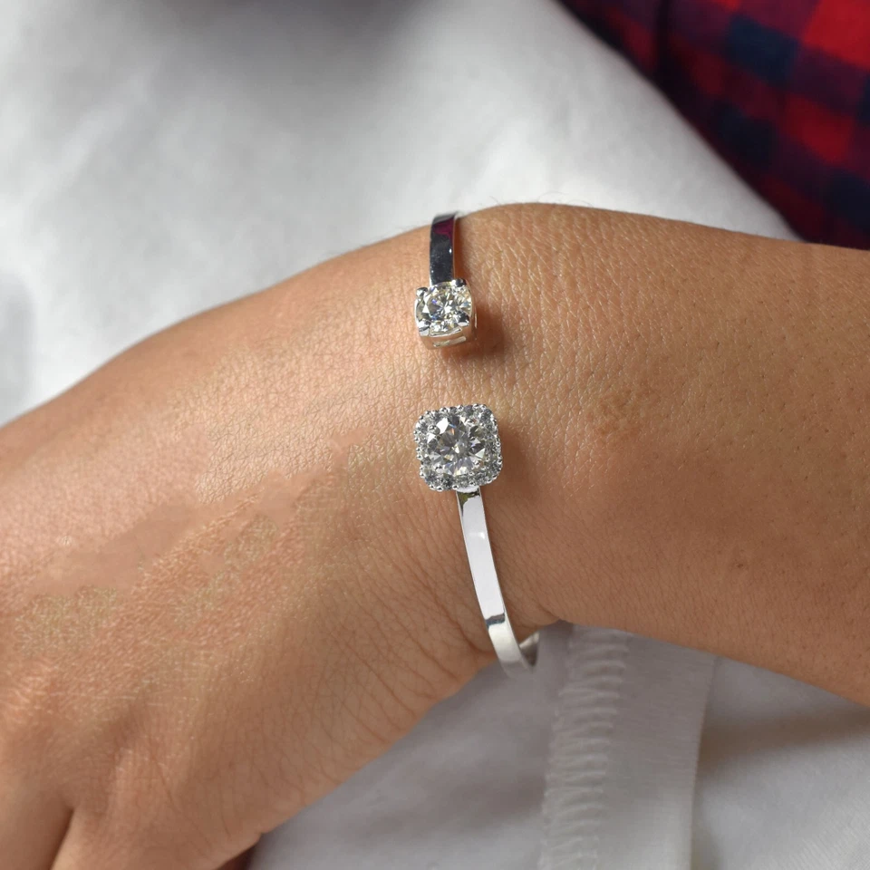 2.00 克拉认证白色钻石手镯手链,无光泽钻石耳钉 — 第 3/4 张图片