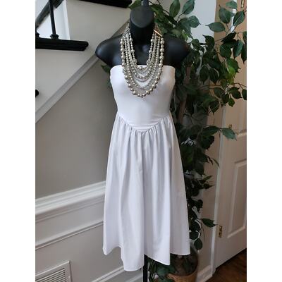 No Comment Knee Length Dress Women's S White Pleated Polyester Off the Shoulder