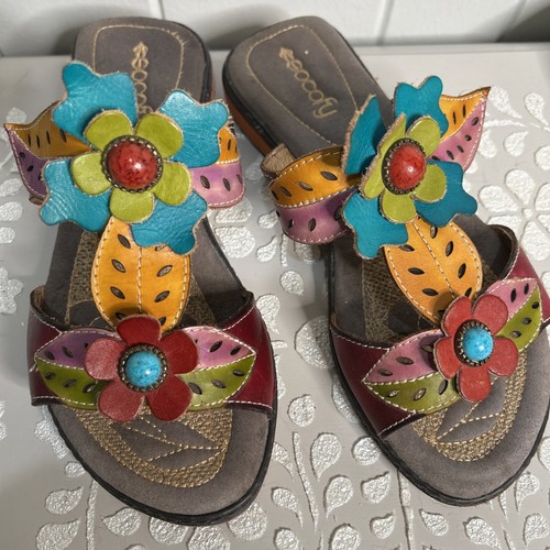 Socofy Colorful Wedge Sandals Women’s EU 37 US 6.5 Multicolor Leaf Cutout READ*