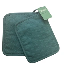 Figmint 2 pk Potholders with Silicon Gripper, Pocket and Hanging Loop Dark Green