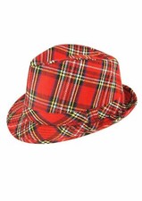New Adult Fancy Dress Trilby Tartan Scottish Burns Night Hat Bay City Rollers