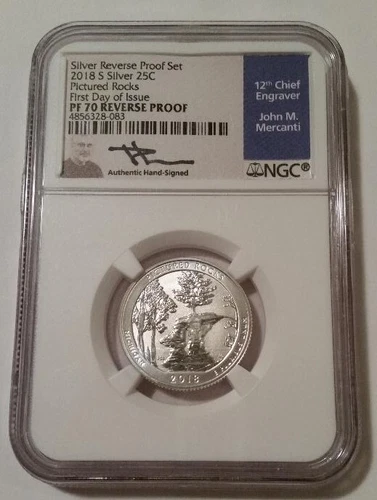 NGC 2018 S Silver Pictured Rocks NP Quarter Reverse Proof PR70 FDI Mercanti