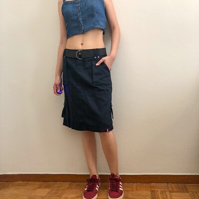 Y2K midi cargo skirt with belt Edc by ESPRIT linen black