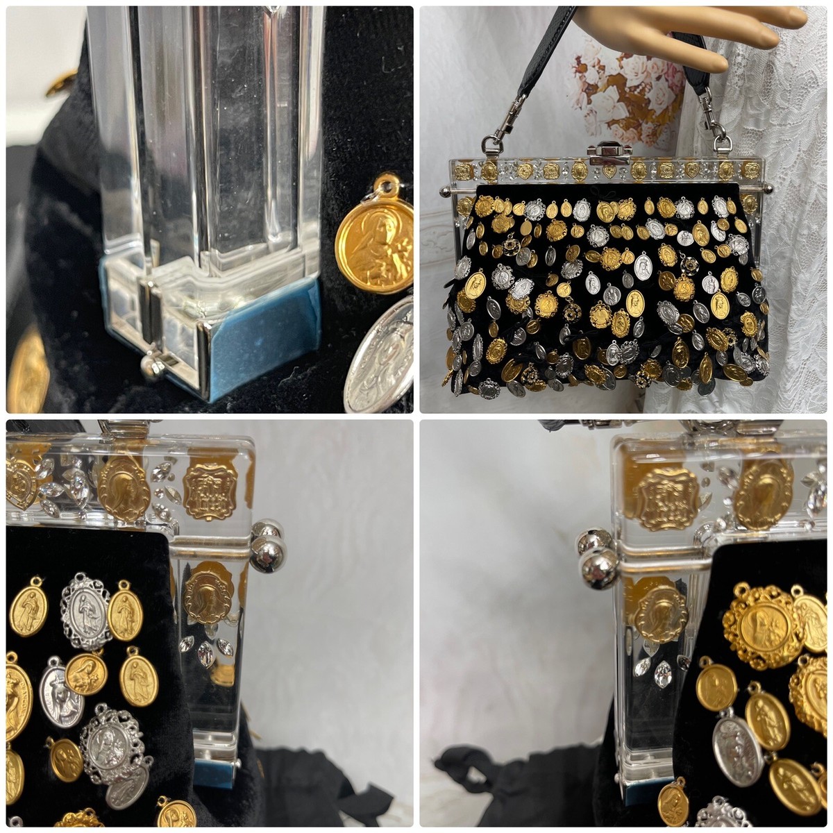 DOLCE GABANNA BLACK VANDA VELVET GOLD CHARMS CRYSTAL BAG DOLCE GABANNA BLACK VANDA VELVET GOLD CHARMS CRYSTAL BAG