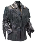 Men Western Cowboy Fringe Jacket Beaded Native American Real Leather Jacket