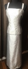 STUNNING MOTHER OF THE BRIDE ALEX EVENINGS SILVER DRESS  JACKET BEADED EMBROIDE