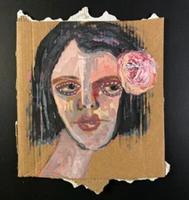 Original Naive Portrait Painting Expressive Wall Art Woman Beautiful Train Wreck