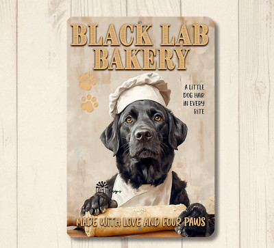 Black Lab Bakery dog chef labrador retriever funny metal tin wall art kitchen