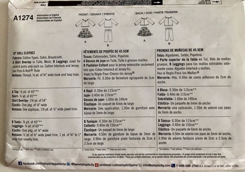 "Ropa para muñeca 18"" Simplicity LS, pantalones capri y falda reunida" - Imagen 2 de 2
