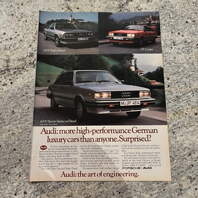 1982 Audi 4000 5000 GT Coupe Print Ad Original Vintage Art Of Engineering Auto