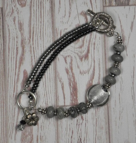 Jasper Hematite Crystal Beaded Bracelet Handmade Three Strand New - Picture 2 of 5