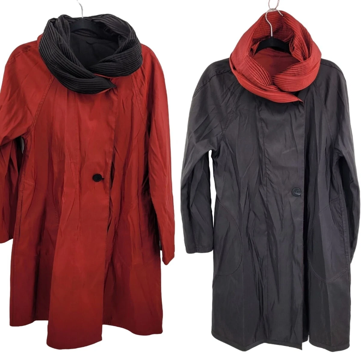 Reversible raincoat shop with pleated hood