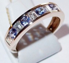 Tanzanite and Zircon Half-Eternity Band in 9k Yellow Gold, 1.250ct. Size L.