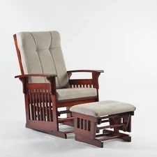 Solid Wood Glider and Ottoman Set Rubber Wood Rocking Chair +Light Beige Cushion