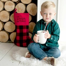 Personalized Red Buffalo Check Christmas Stocking