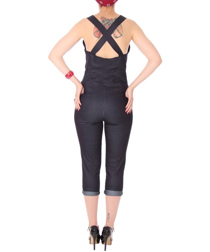 SugarShock Breen 50s retro Pin Up Denim Rockabilly Caprihose 3/4 Hose Latzhose - Picture 8 of 9