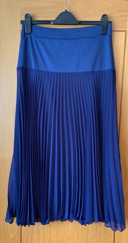 REISS Navy Blue Presley Pleated Midi Skirt UK 8 Elegant Lined Occasions Designer - Picture 3 of 15
