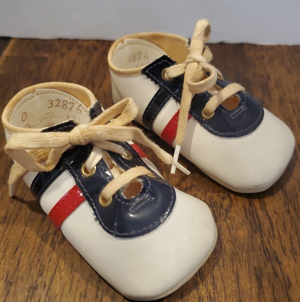 White Leather Bottom Patent Leather Red Blue Stripes Size 0