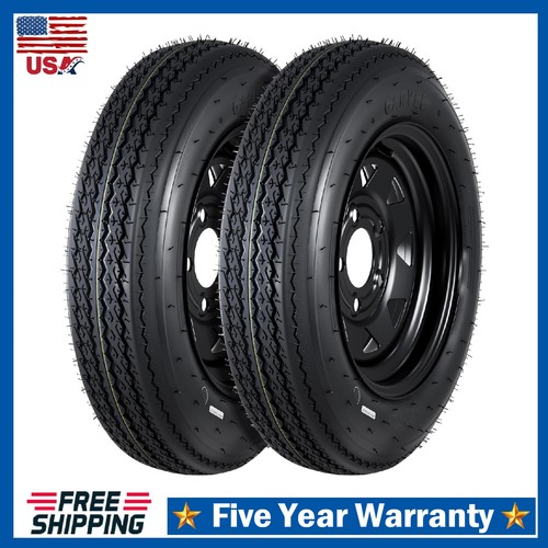 2pcs Trailer Tire on Rims 4.80-12 480x12 4.80x12 6PR Black Wheels ,5 Lug on 4.5"