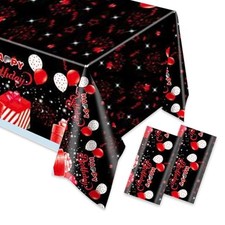2pcs Red Black Birthday Party Tablecloth - Happy Birthday Red and Black